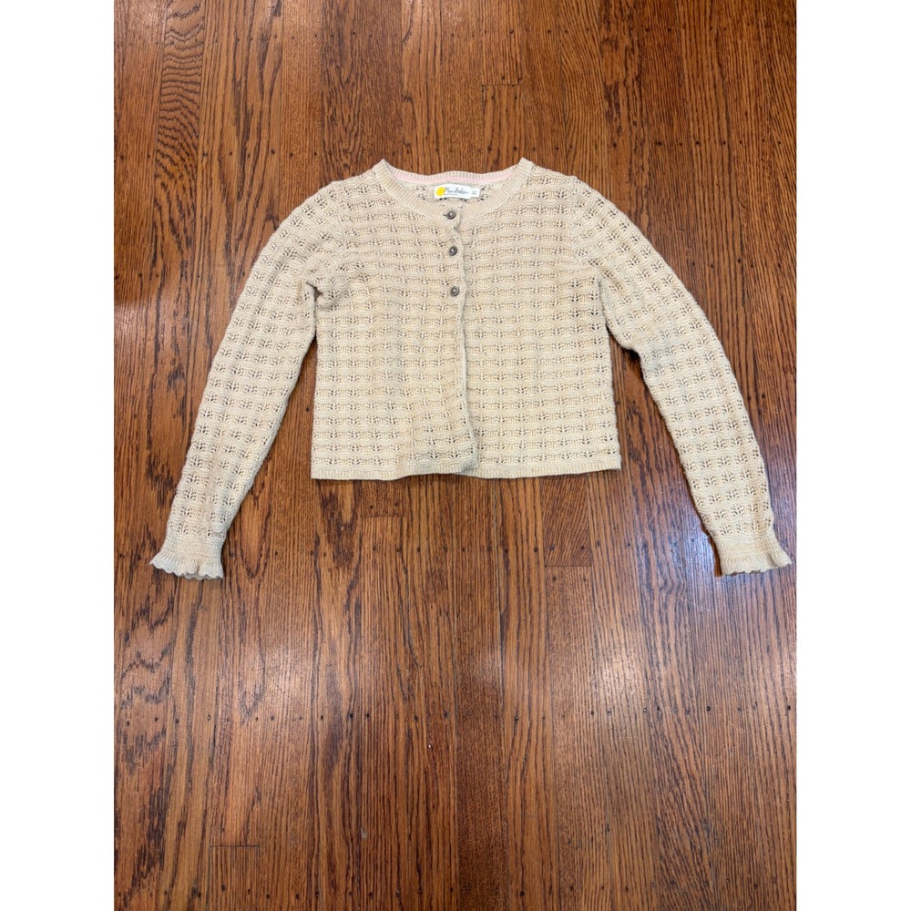 Mini Boden Girls Gold Metallic Pointelle Knit Cardigan Sweater Cream 7-8Y 128cm